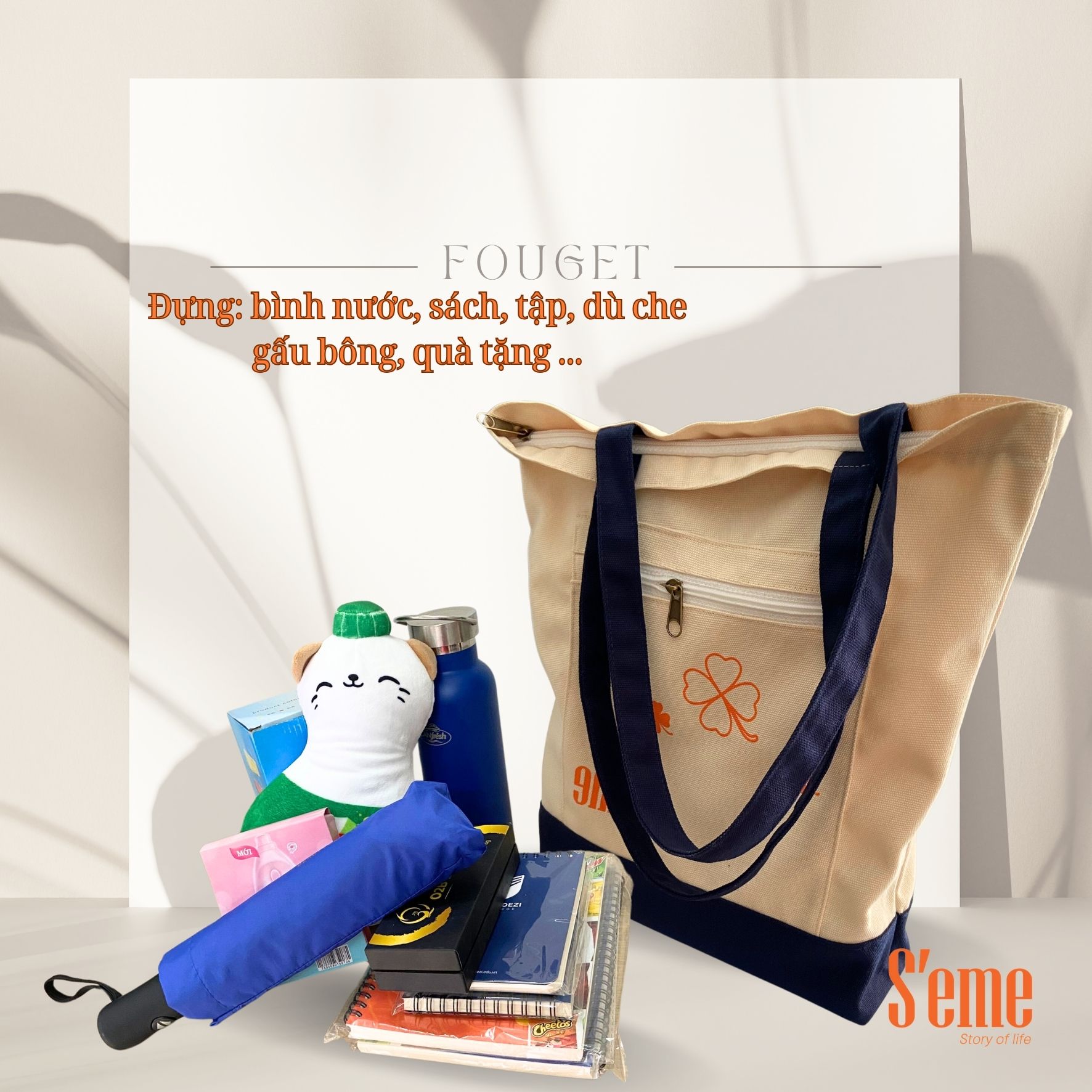 AV02K túi tote thời trang thương hiệu S'eme form rộng Họa tiết cỏ ba lá, - Ảnh 4