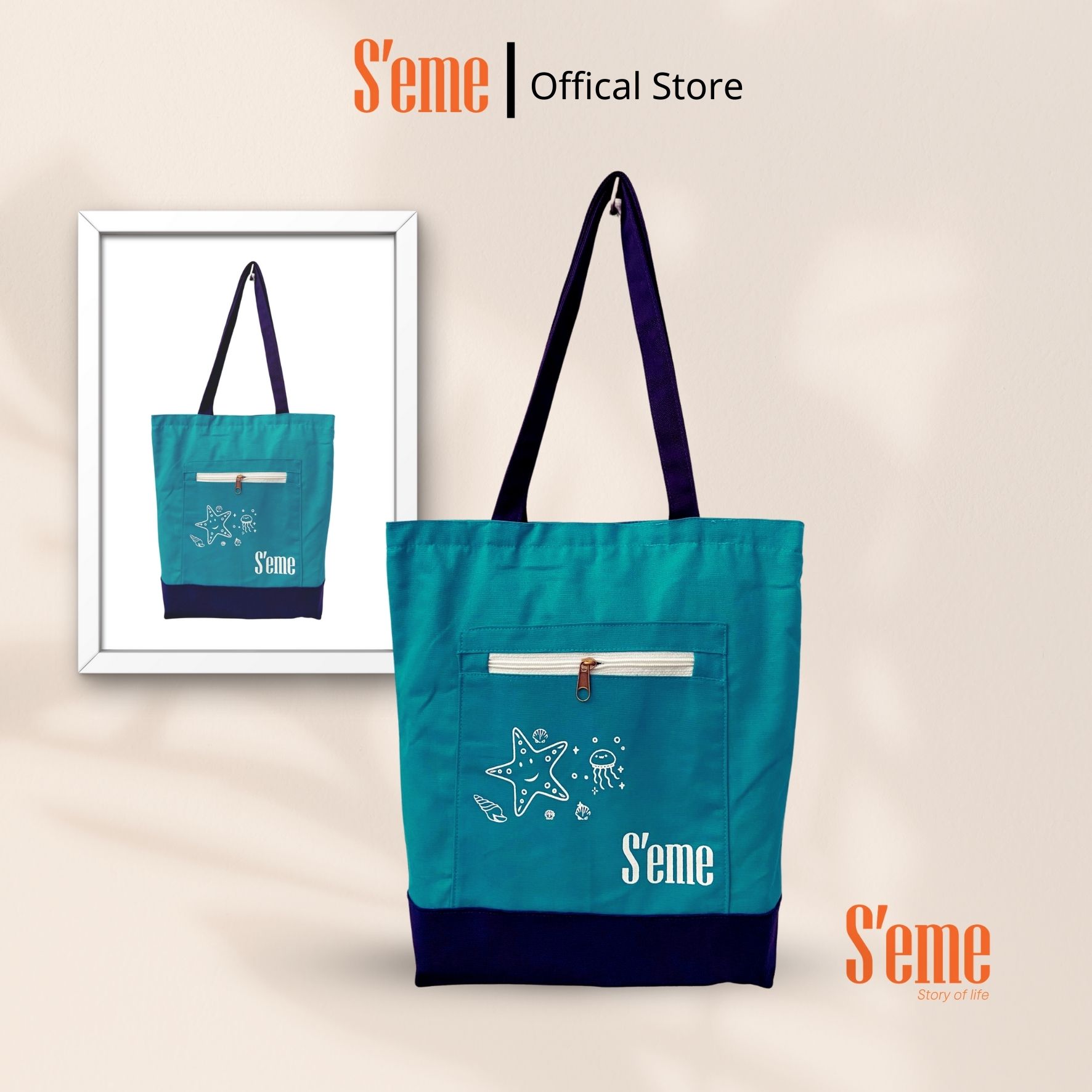 AV02 túi tote thời trang thương hiệu S'eme form rộng màu xanh biển,