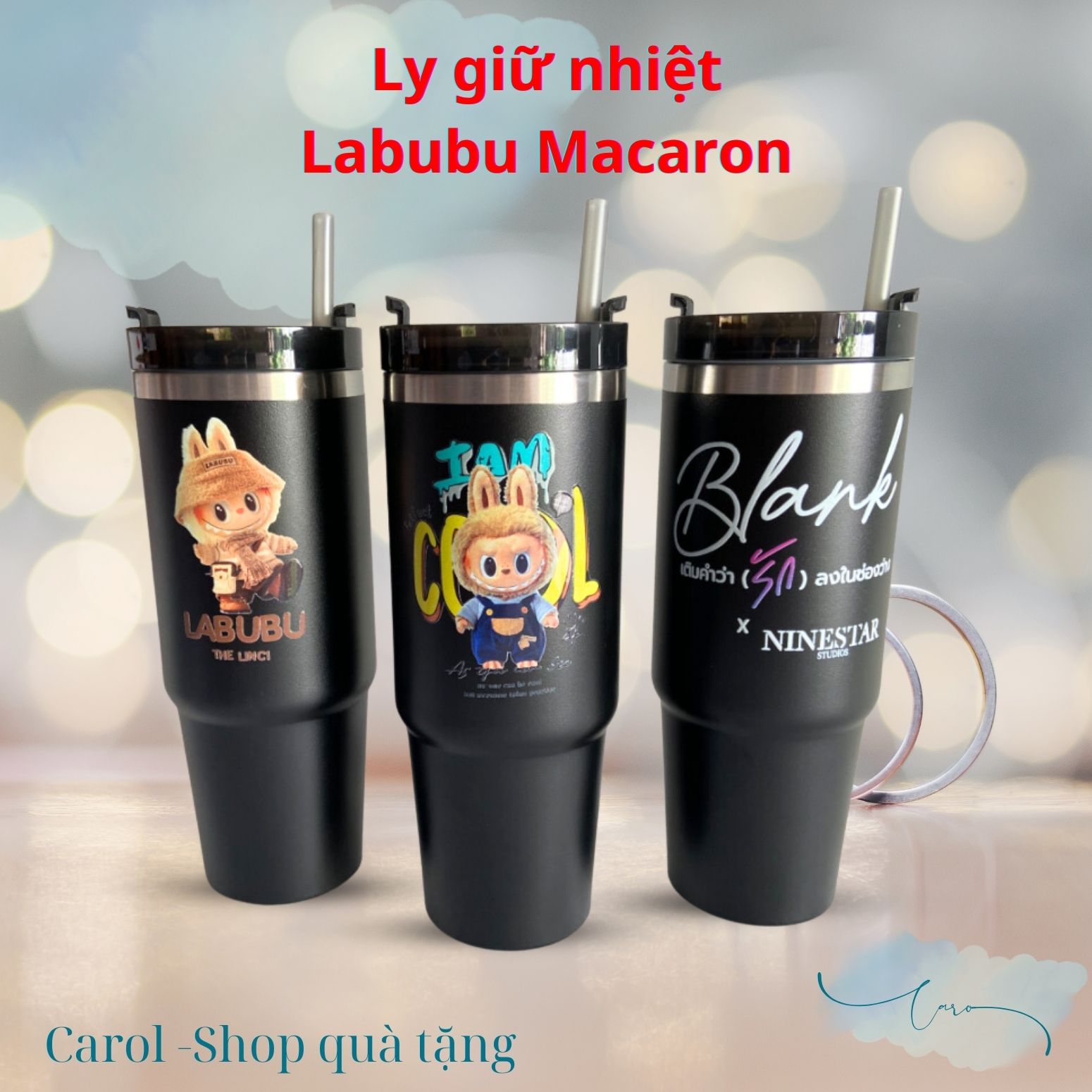 Ly giữ nhiệt Labubu Macaron 890ml, ly giữ nhiệt dung tích lớn Labubu có thể khắc tên theo yêu cầu.