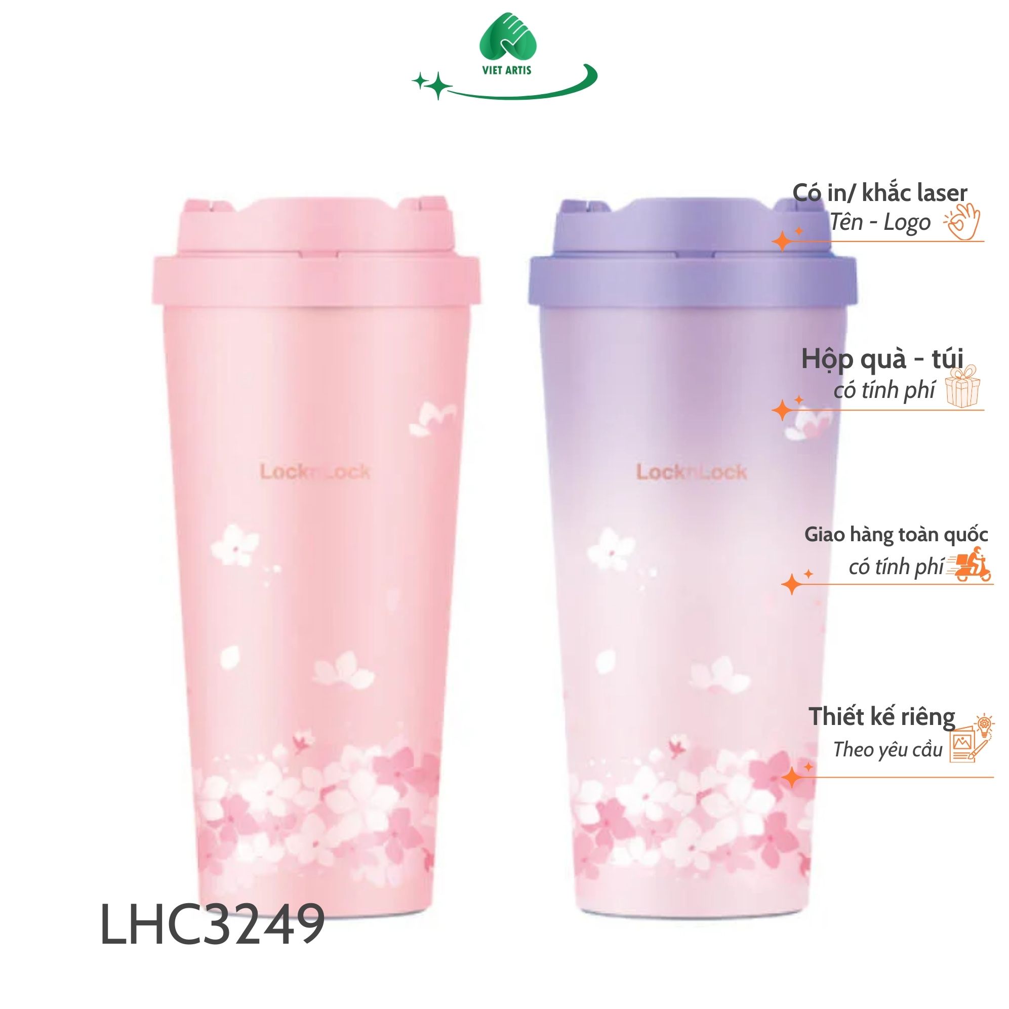 LHC3249PIKPB - Bình giữ nhiệt LocknLock Energetic Tumbler Peach Blossom 550ml