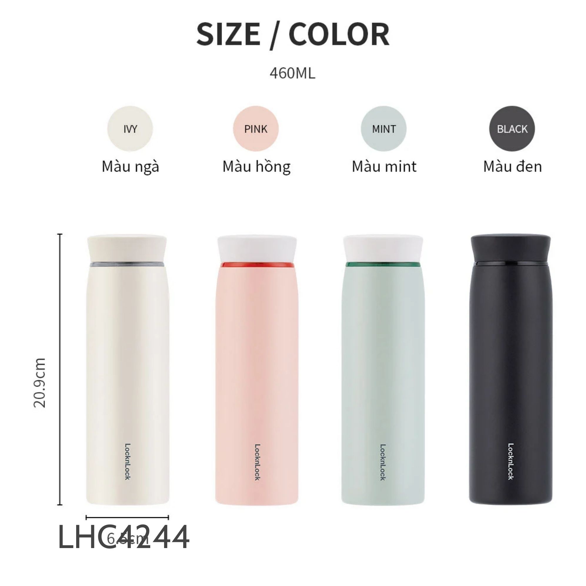LHC4244BLK - Bình giữ nhiệt LocknLock Feather Light Ring 460ml - Ảnh 4