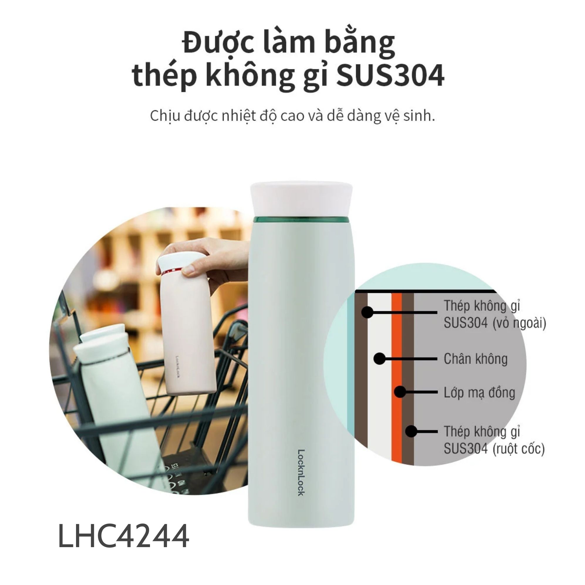 LHC4244BLK - Bình giữ nhiệt LocknLock Feather Light Ring 460ml - Ảnh 2