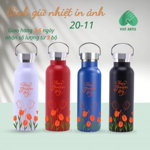 Bình giữ nhiệt in hoa quà tặng thầy cô 20-11