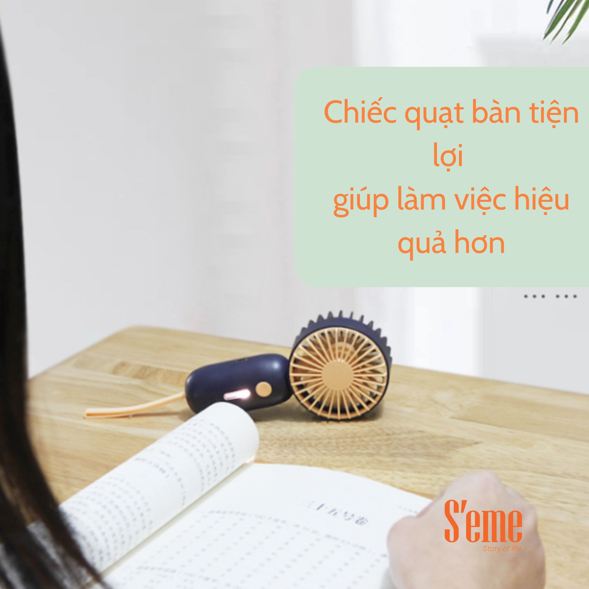 Quạt mini cầm tay kèm dây sạc, 3 tốc độ gió có đèn Led hiệu S'eme AV-0064 - Ảnh 4