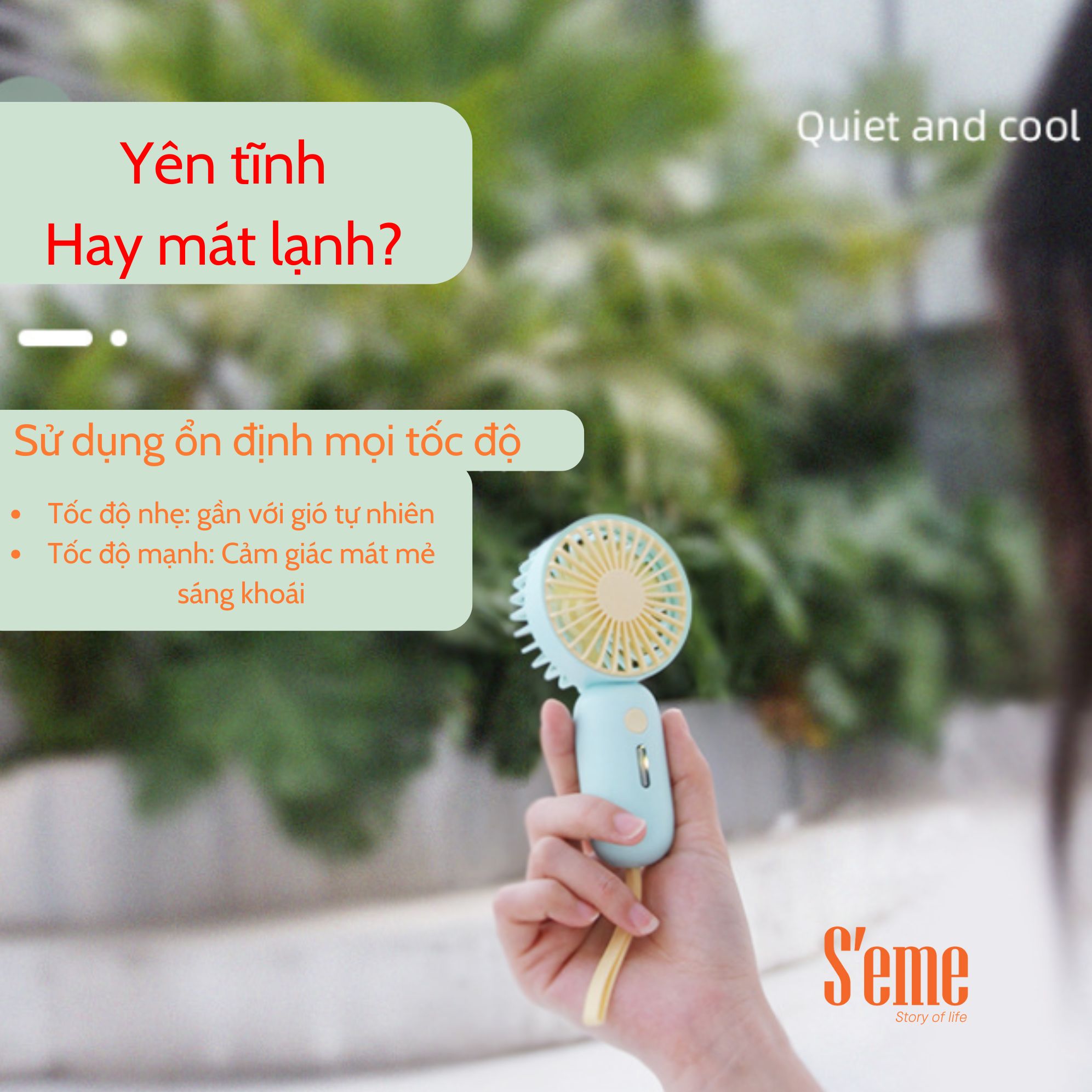 Quạt mini cầm tay kèm dây sạc, 3 tốc độ gió có đèn Led hiệu S'eme AV-0064 - Ảnh 6
