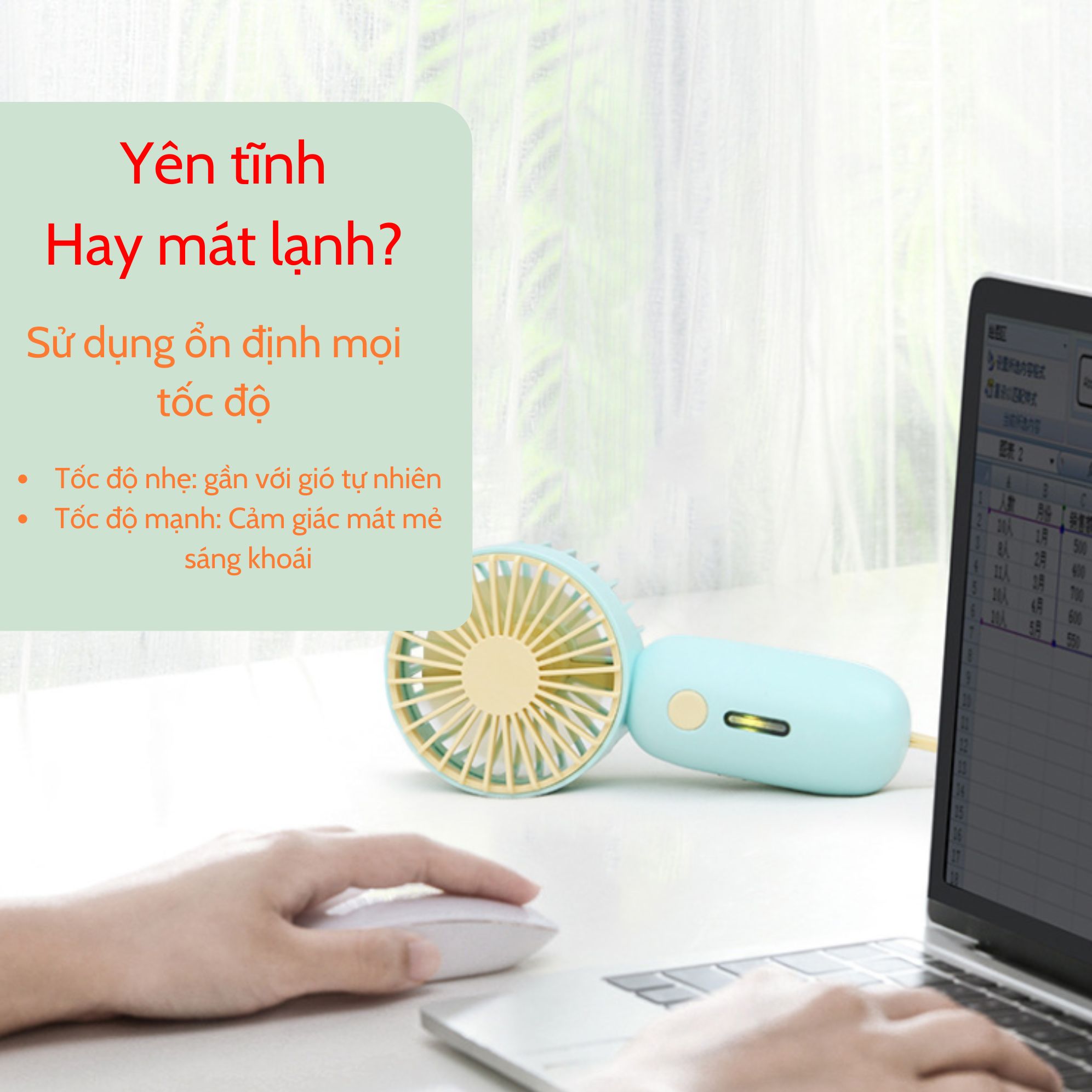 Quạt mini cầm tay kèm dây sạc, 3 tốc độ gió có đèn Led hiệu S'eme AV-0064 - Ảnh 7
