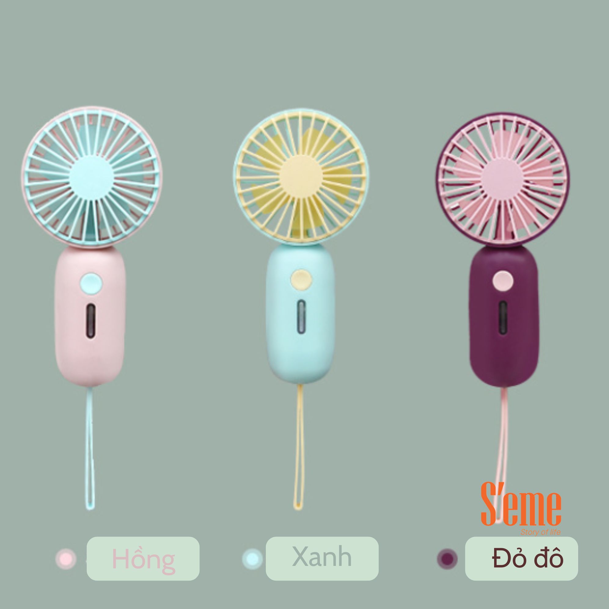 Quạt mini cầm tay kèm dây sạc, 3 tốc độ gió có đèn Led hiệu S'eme AV-0064 - Ảnh 8
