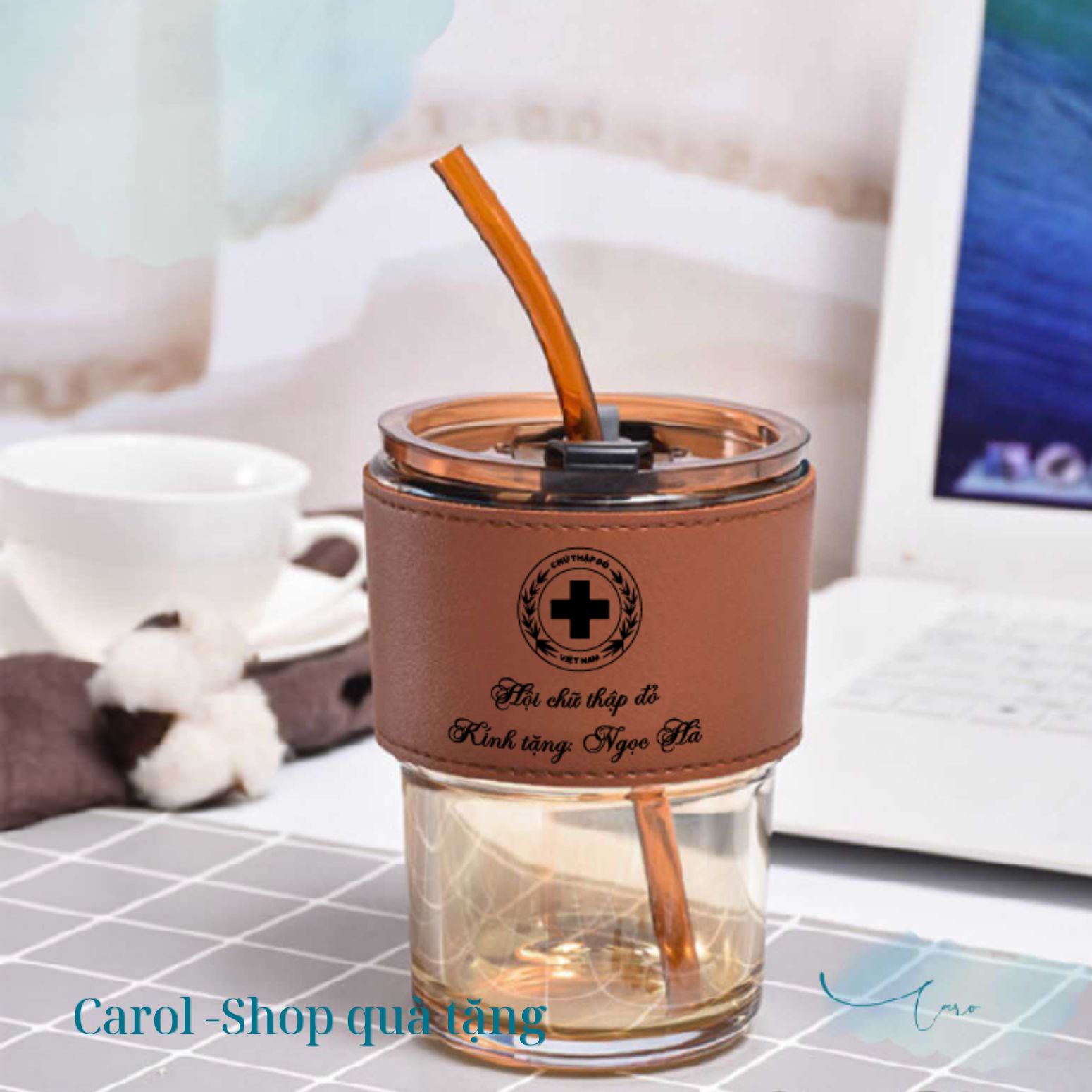 AV-0022 Cốc nước thủy tinh viền da 350 ml Grorius - Ảnh 2