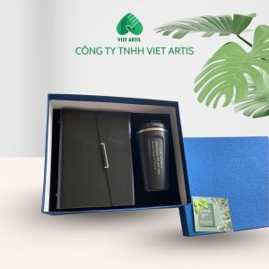 Bộ quà tặng Ly giữ nhiệt kèm sổ tay bìa da.