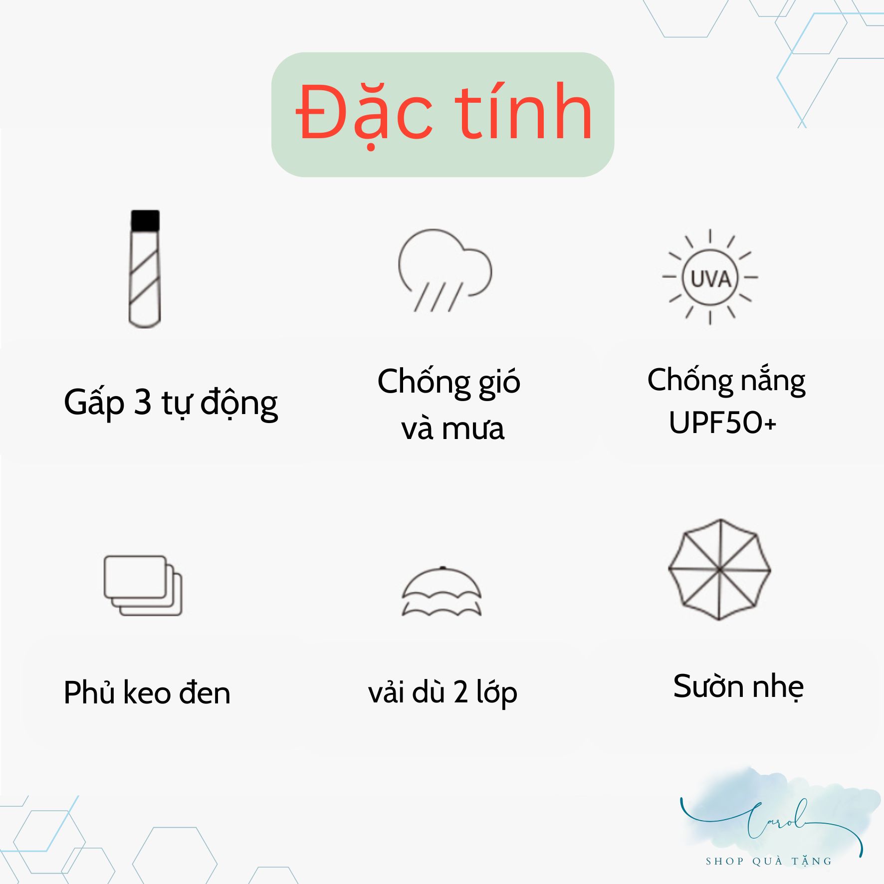 AV-0049 Dù gấp 3 tự động màu đen 8 múi hiệu S'eme - Ảnh 4