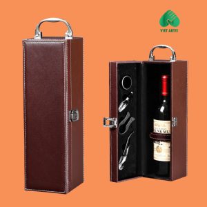 AV-0005	Hộp da đựng rượu vang - 1 chai - Da nâu
