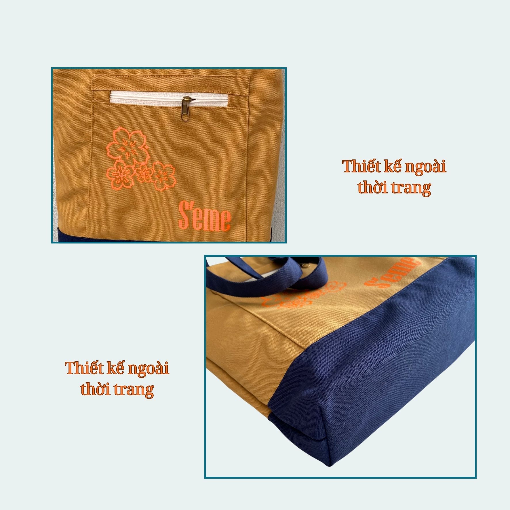 AV02N túi tote thời trang thương hiệu S'eme form rộng họa tiết hoa anh đào, - Ảnh 6