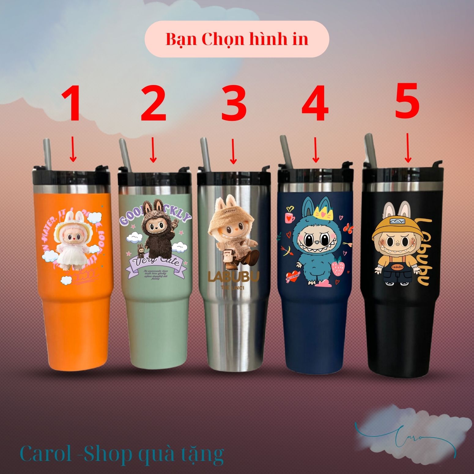 Ly giữ nhiệt Labubu Macaron 890ml, ly giữ nhiệt dung tích lớn Labubu có thể khắc tên theo yêu cầu. - Ảnh 2