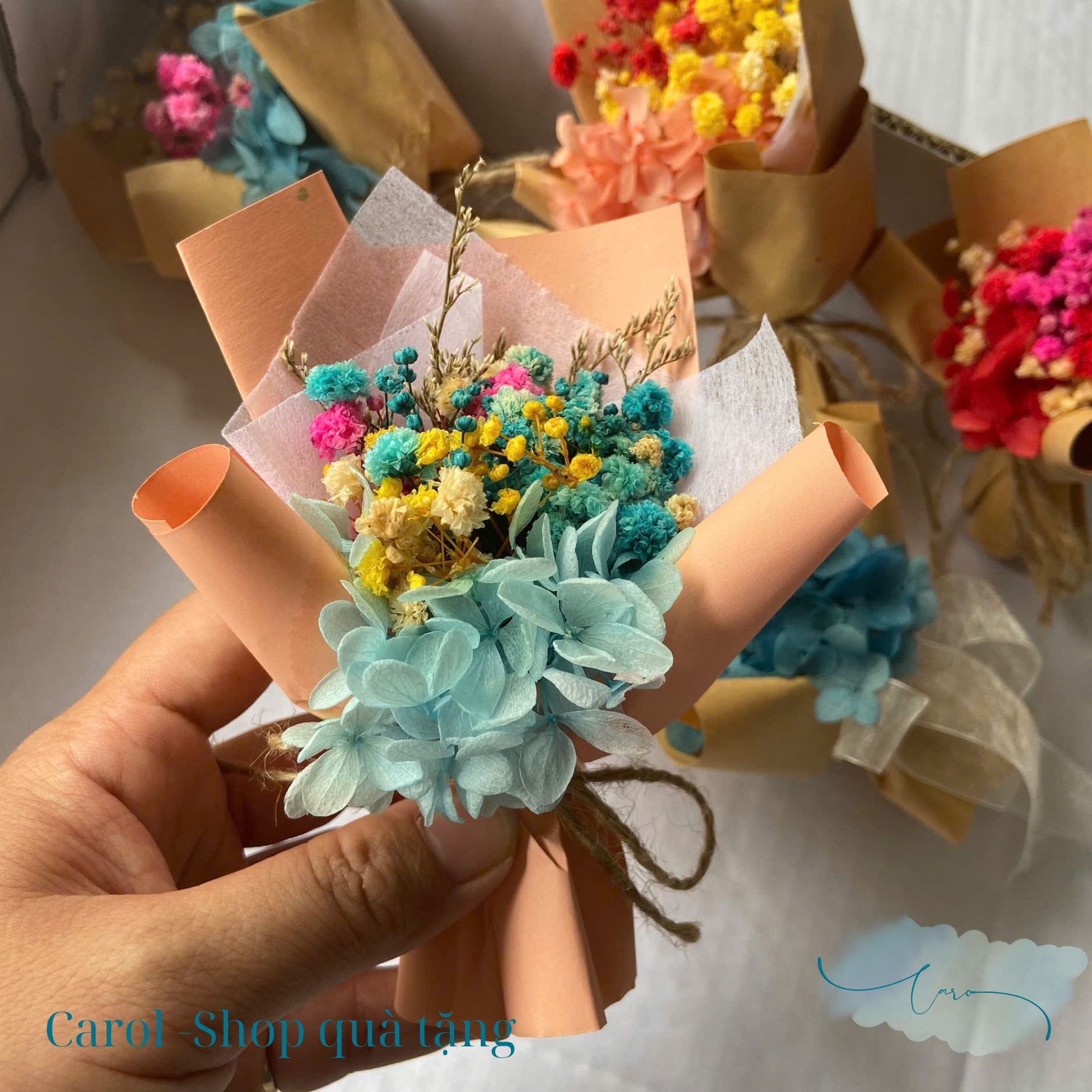 01 bó hoa khô decor size khoảng 15-18 cm. phối màu ngẫu nhiên. - Ảnh 2