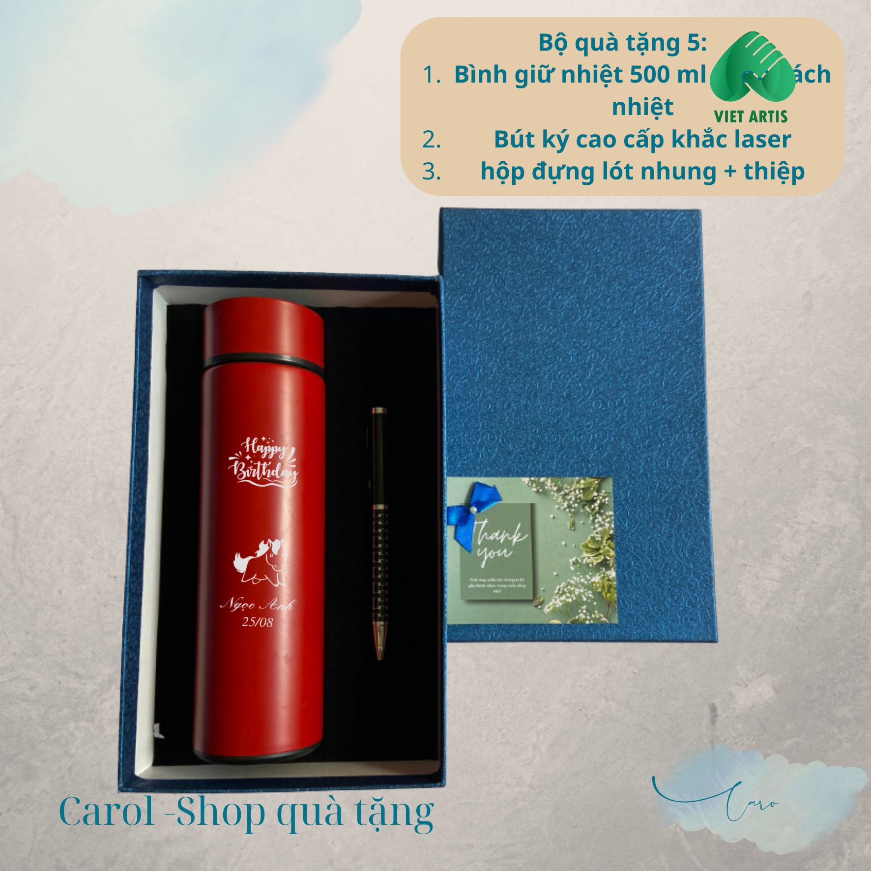 Bộ quà tặng Bút ký và bình giữ nhiệt in logo.