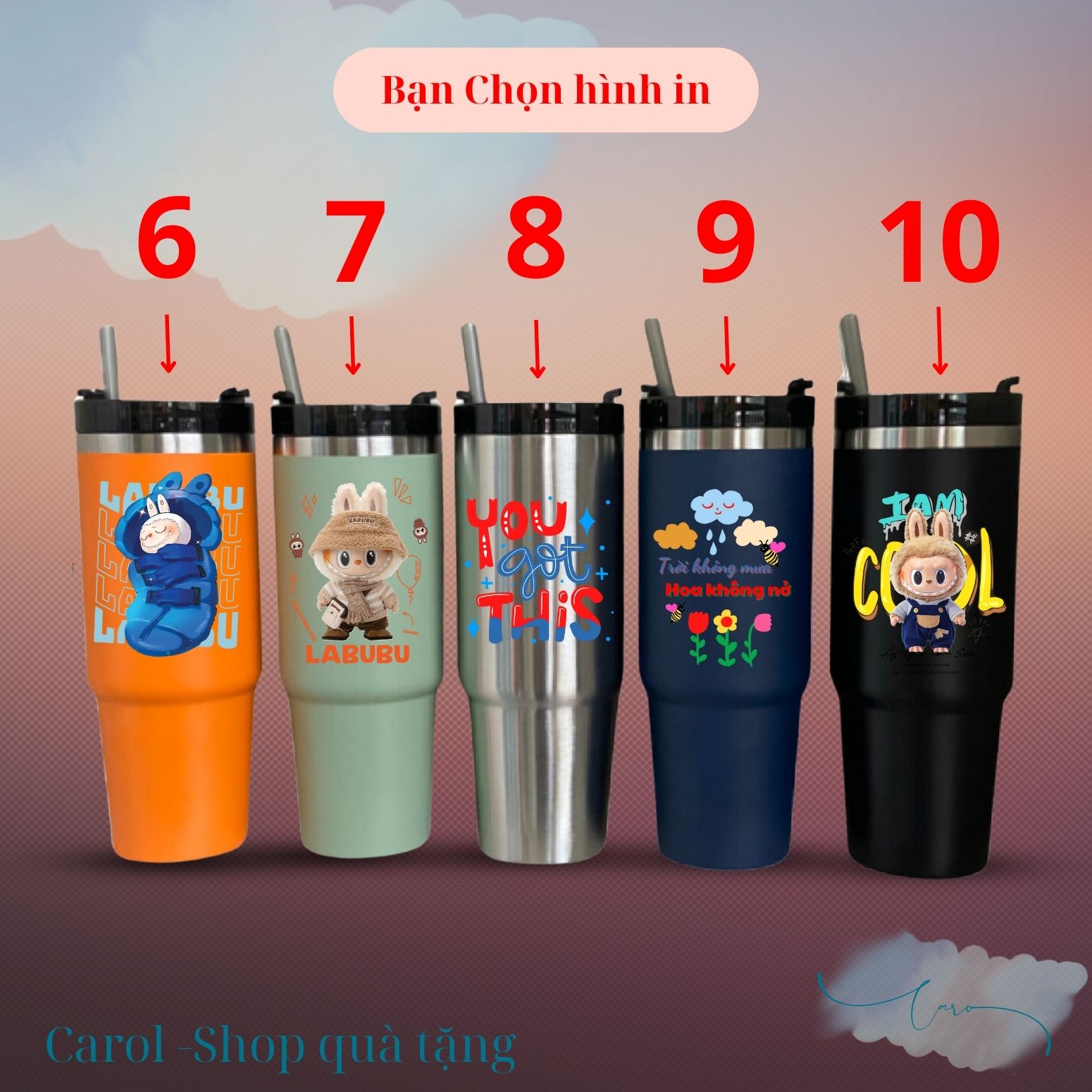 Ly giữ nhiệt Labubu Macaron 890ml, ly giữ nhiệt dung tích lớn Labubu có thể khắc tên theo yêu cầu. - Ảnh 3