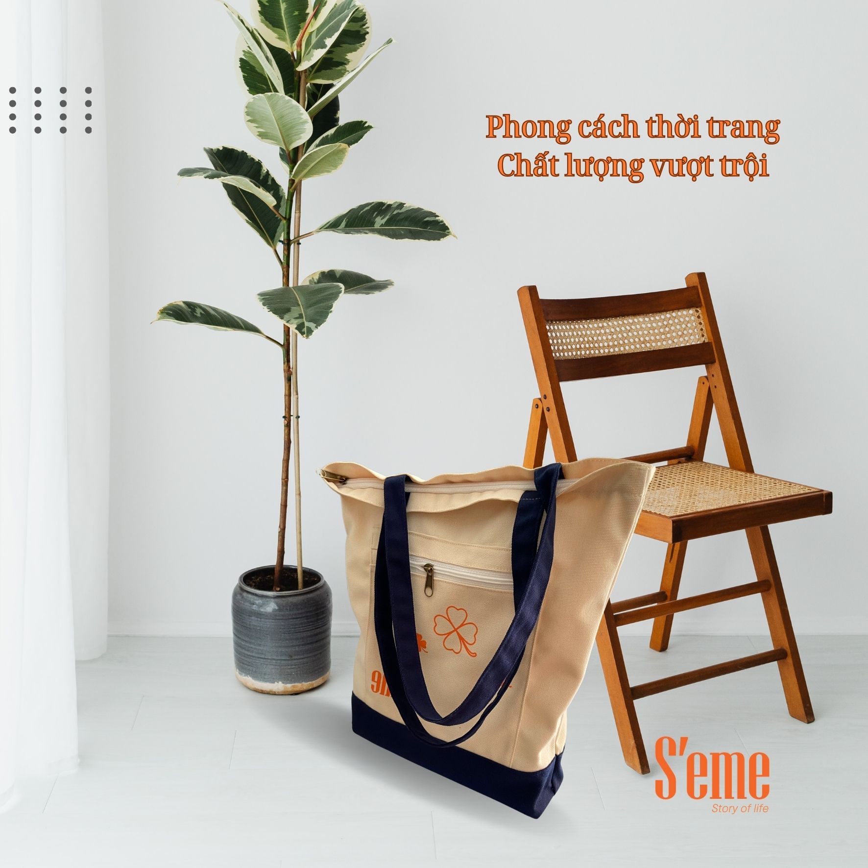 AV02K túi tote thời trang thương hiệu S'eme form rộng Họa tiết cỏ ba lá, - Ảnh 3
