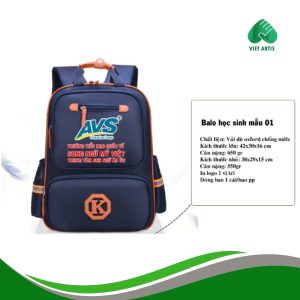 Ba lô học sinh in logo phối màu cam - xanh đen.