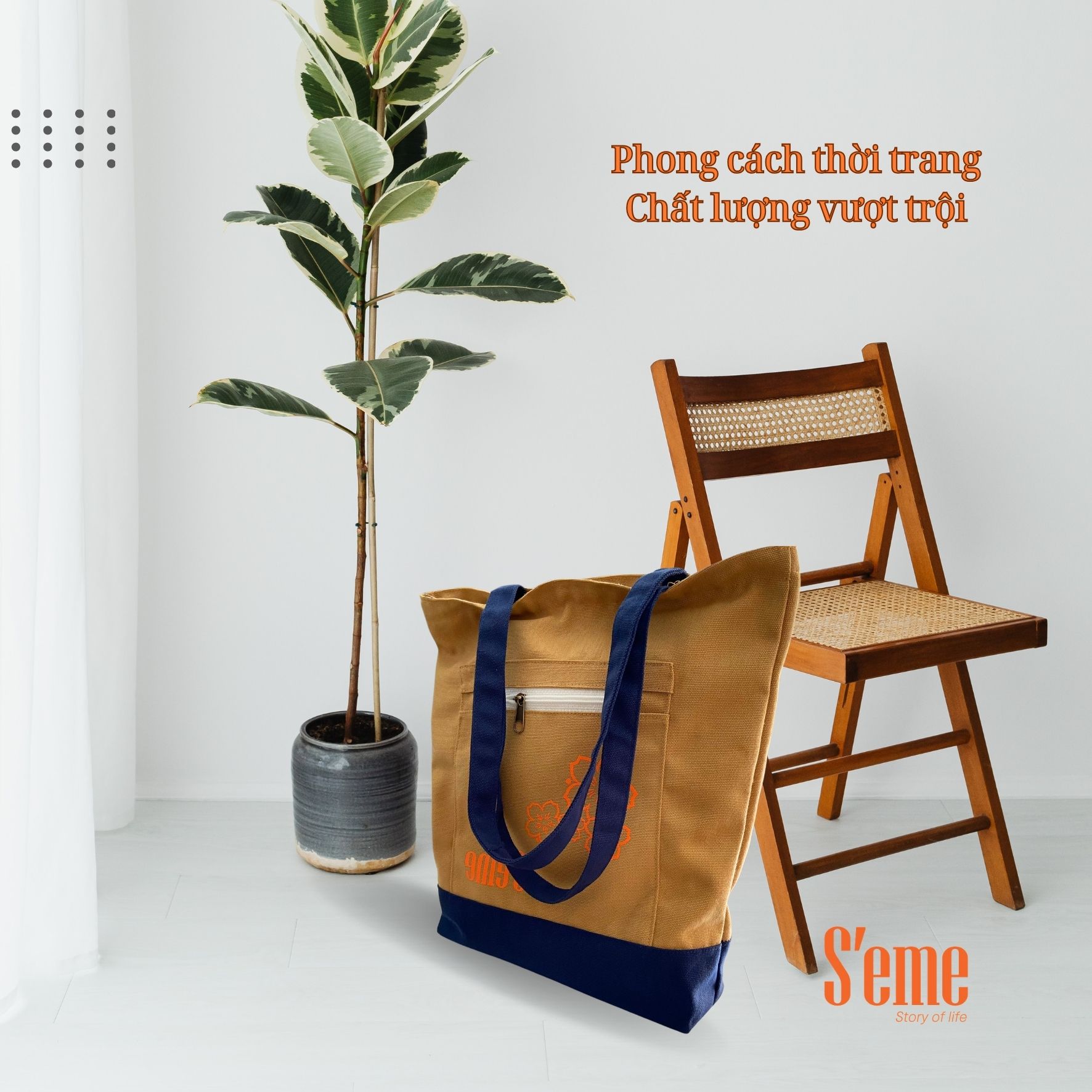 AV02N túi tote thời trang thương hiệu S'eme form rộng họa tiết hoa anh đào, - Ảnh 3
