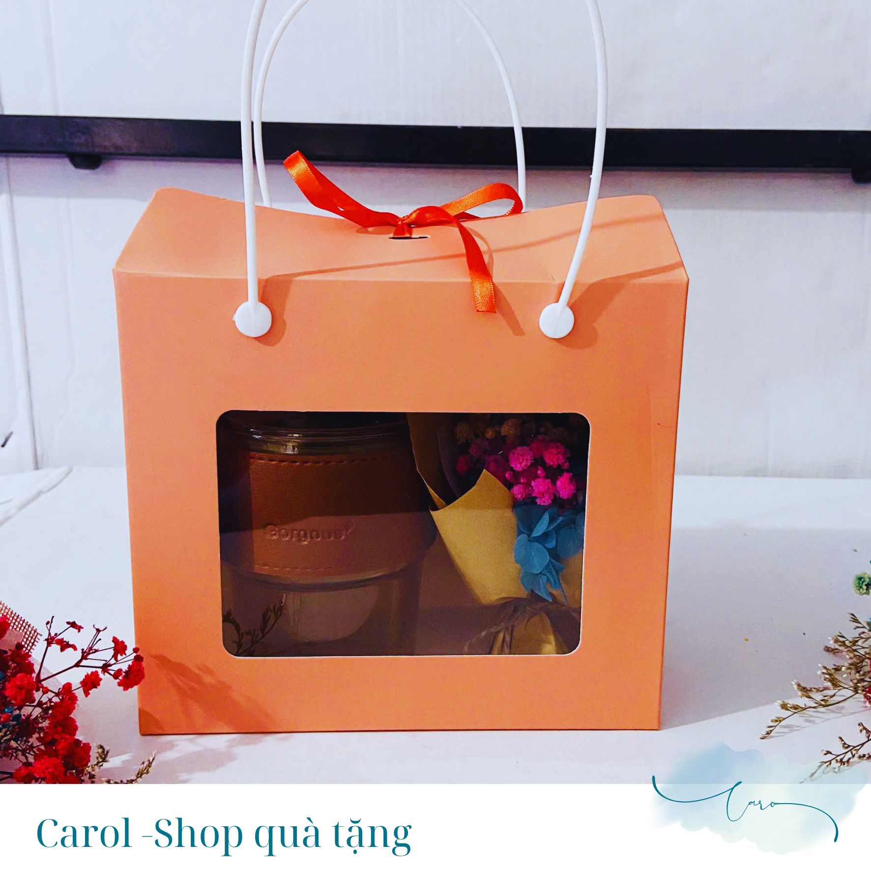 Bộ quà tặng 20-10 ly nước và bó hoa xinh xắn. Có tặng thiệp. - Ảnh 4
