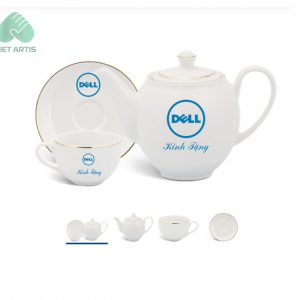 Bộ trà Sứ Minh Châu Vẽ Vàng in logo