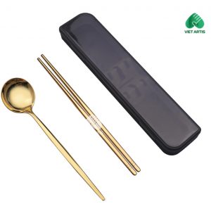 Muỗng Đũa Bằng Thép Mạ Vàng (Bao Gồm Hộp)