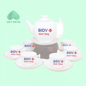 Bộ trà Minh Châu Sứ Vẽ Vàng in logo