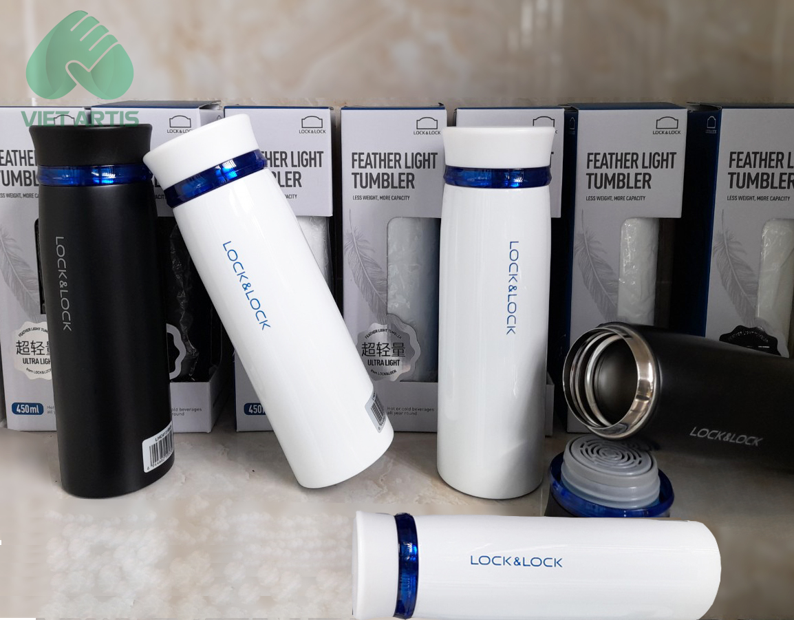 AV-0054 Bình Giữ Nhiệt Lock And Lock Feather Light 450ml Trắng viền tím
