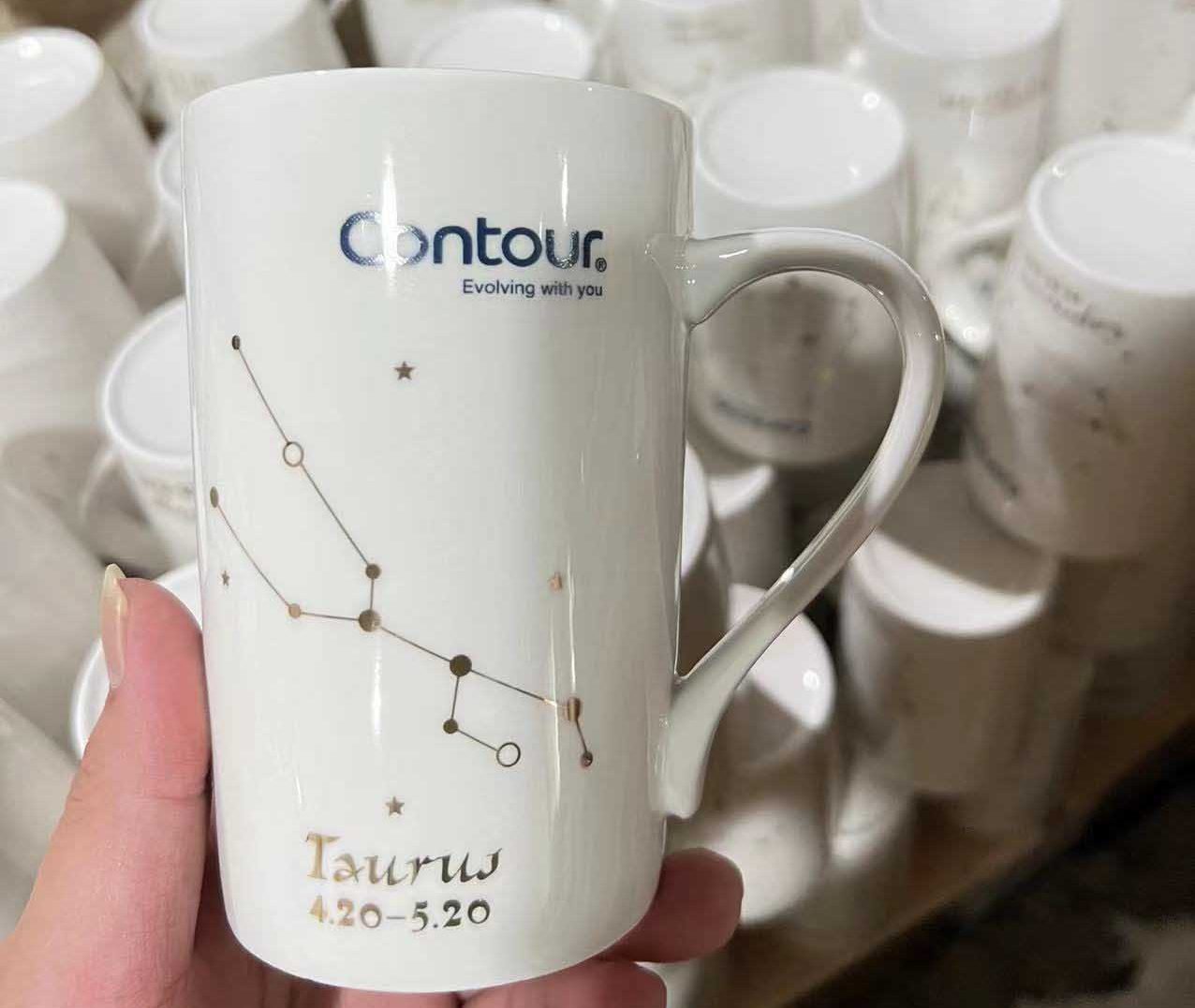 Ly sứ kèm muỗng, nắp đậy có in logo, ly sứ in logo