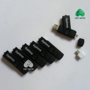 USB 2 đầu đọc cho máy tính và điện thoại, in logo Optima